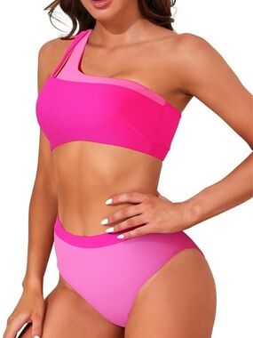 Set Pink One-Shoulder High-Waist Swim 💕